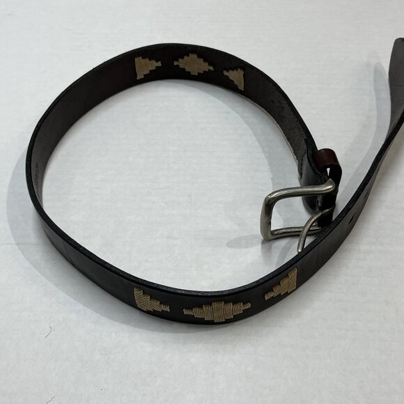 J Crew Belt Womens 30 Brown Genuine Leather Stitched Aztec Southwestern Cowgirl - Picture 7 of 11